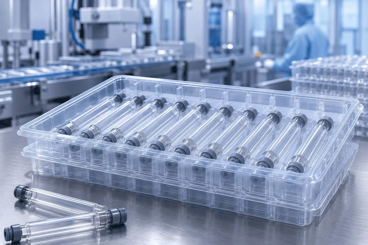 Advanced pharmaceutical cartridge packaging and nest and tub systems within a certified cleanroom production line