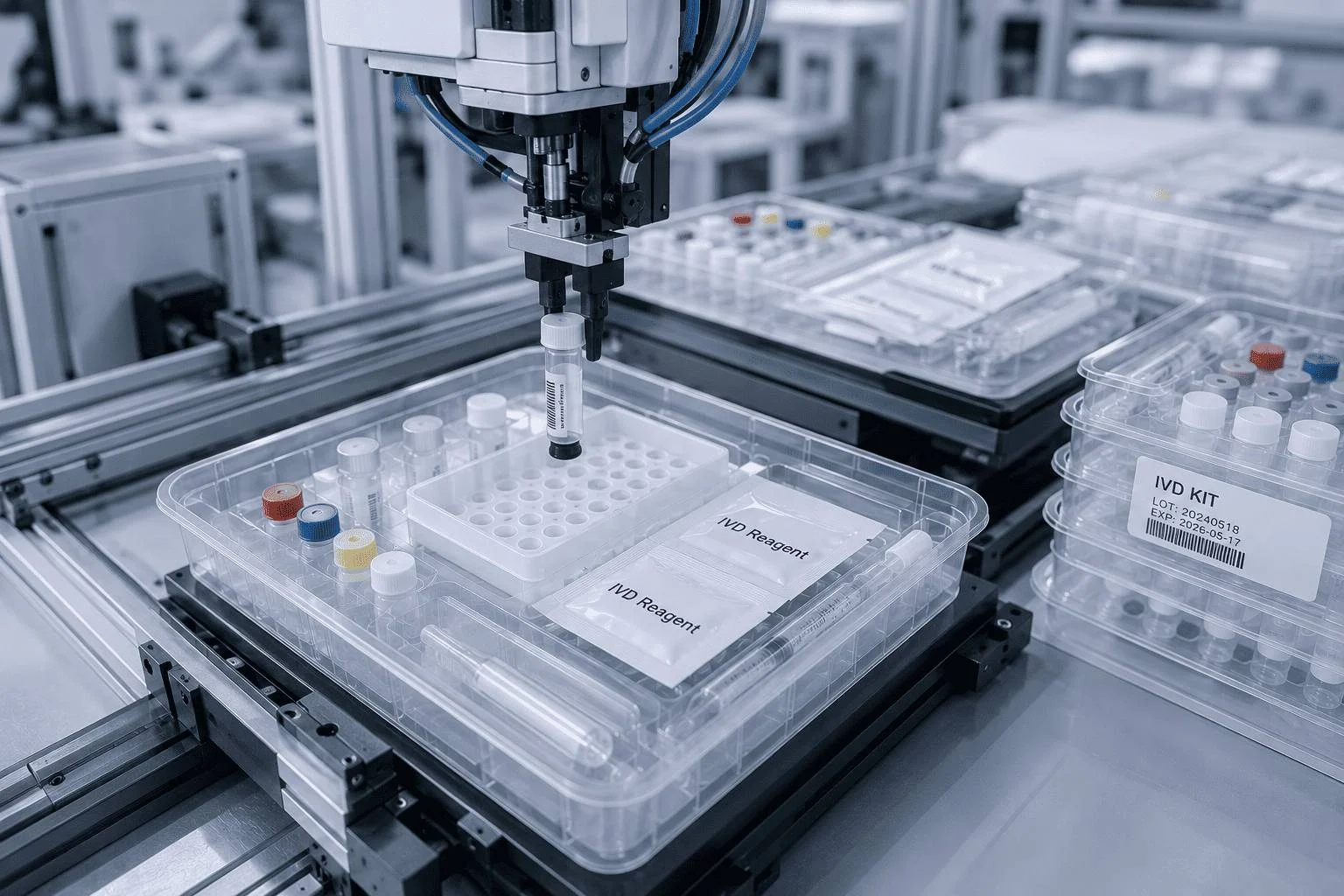 Automated IVD kit assembly plastic packaging