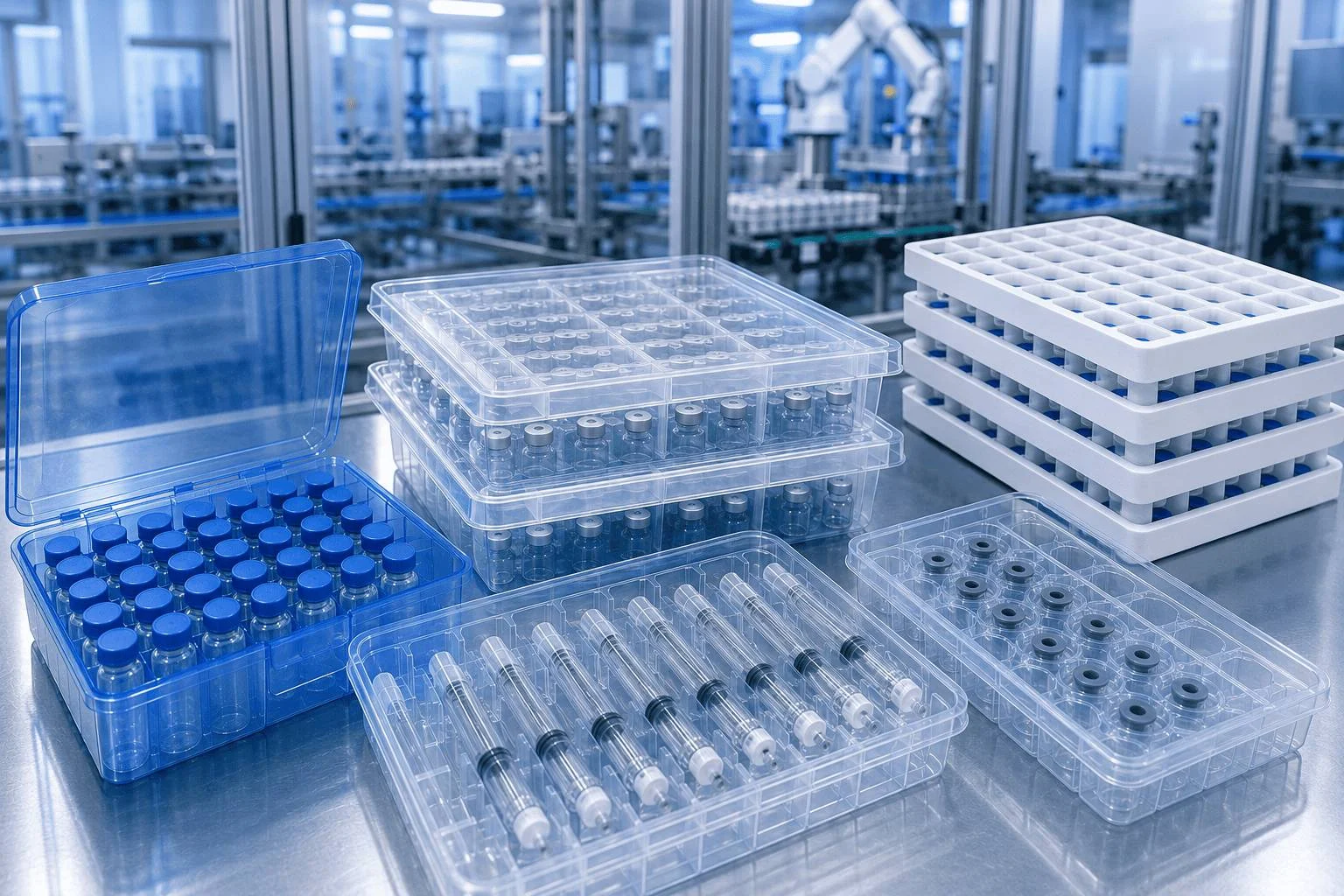 Biotech packaging workflow and selection process illustration