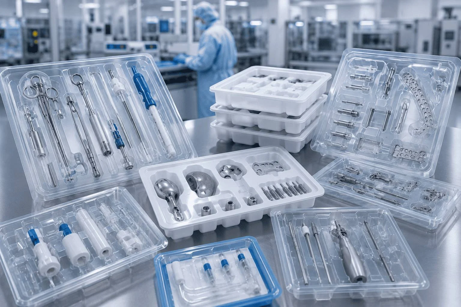 Custom medical device trays for surgical instruments, implants, and precision components