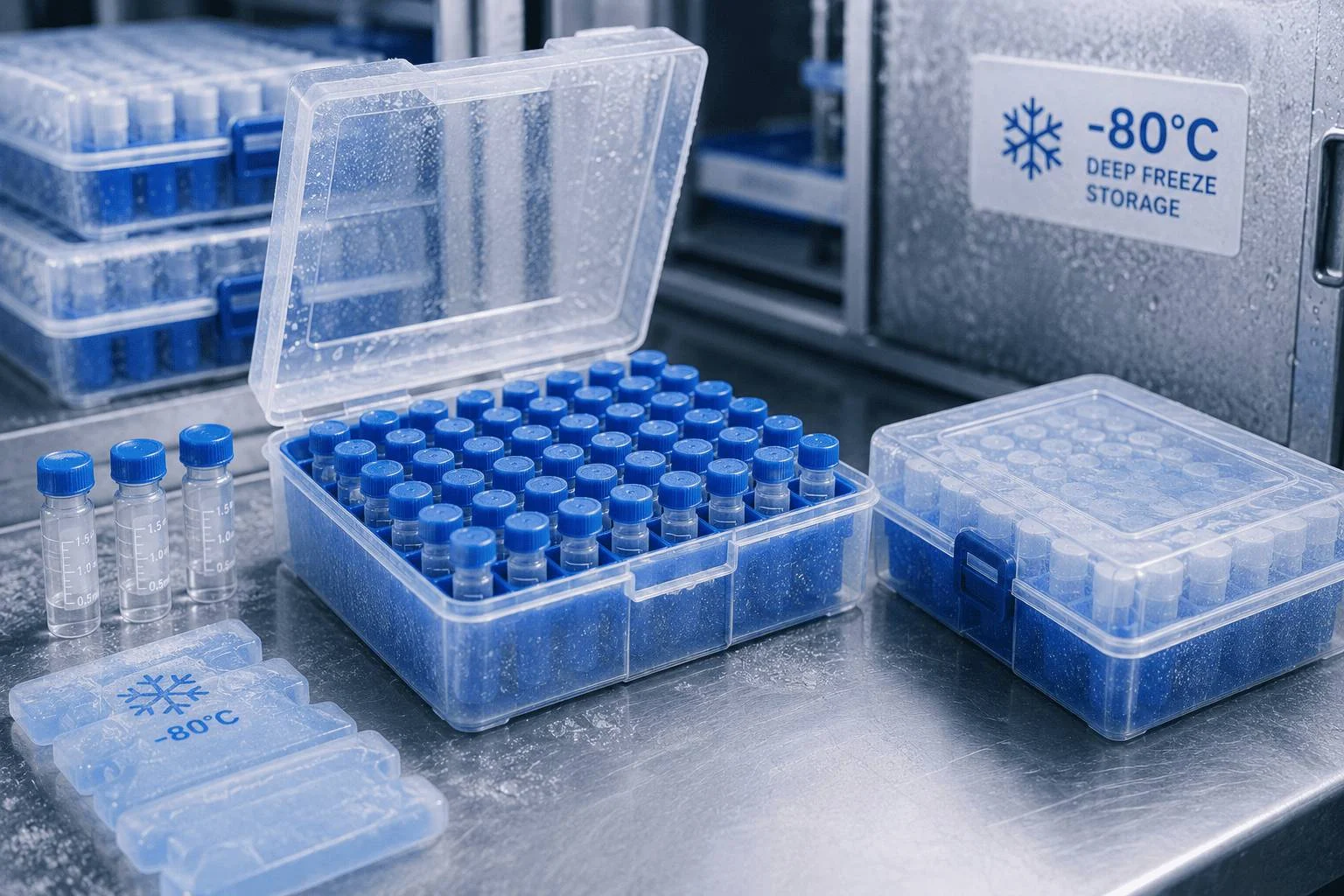 Heavy-duty vial trays and plastic vial boxes for cryopreservation