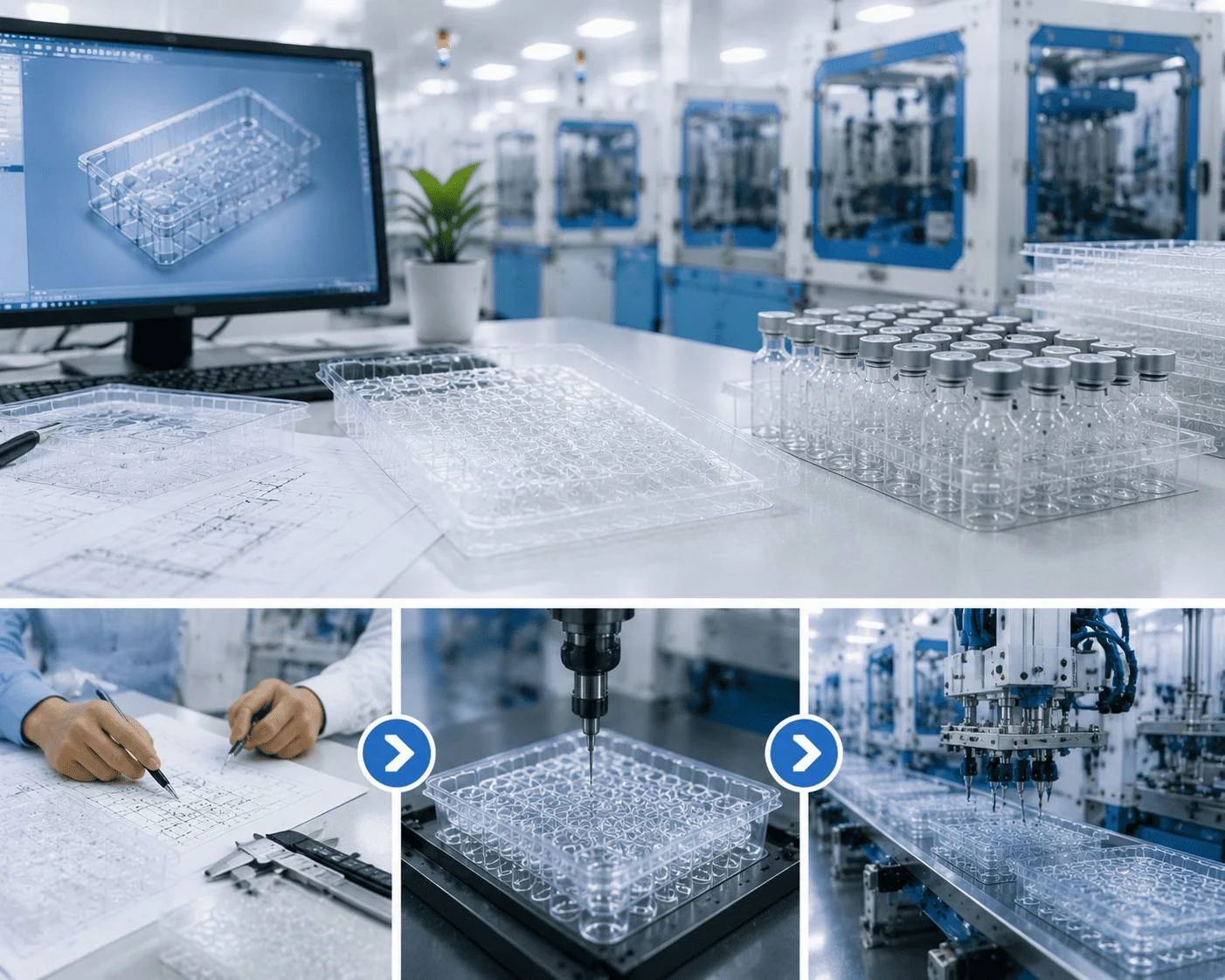 Jiahua custom packaging engineering team conducting a pharmaceutical plastic packaging design and feasibility assessment