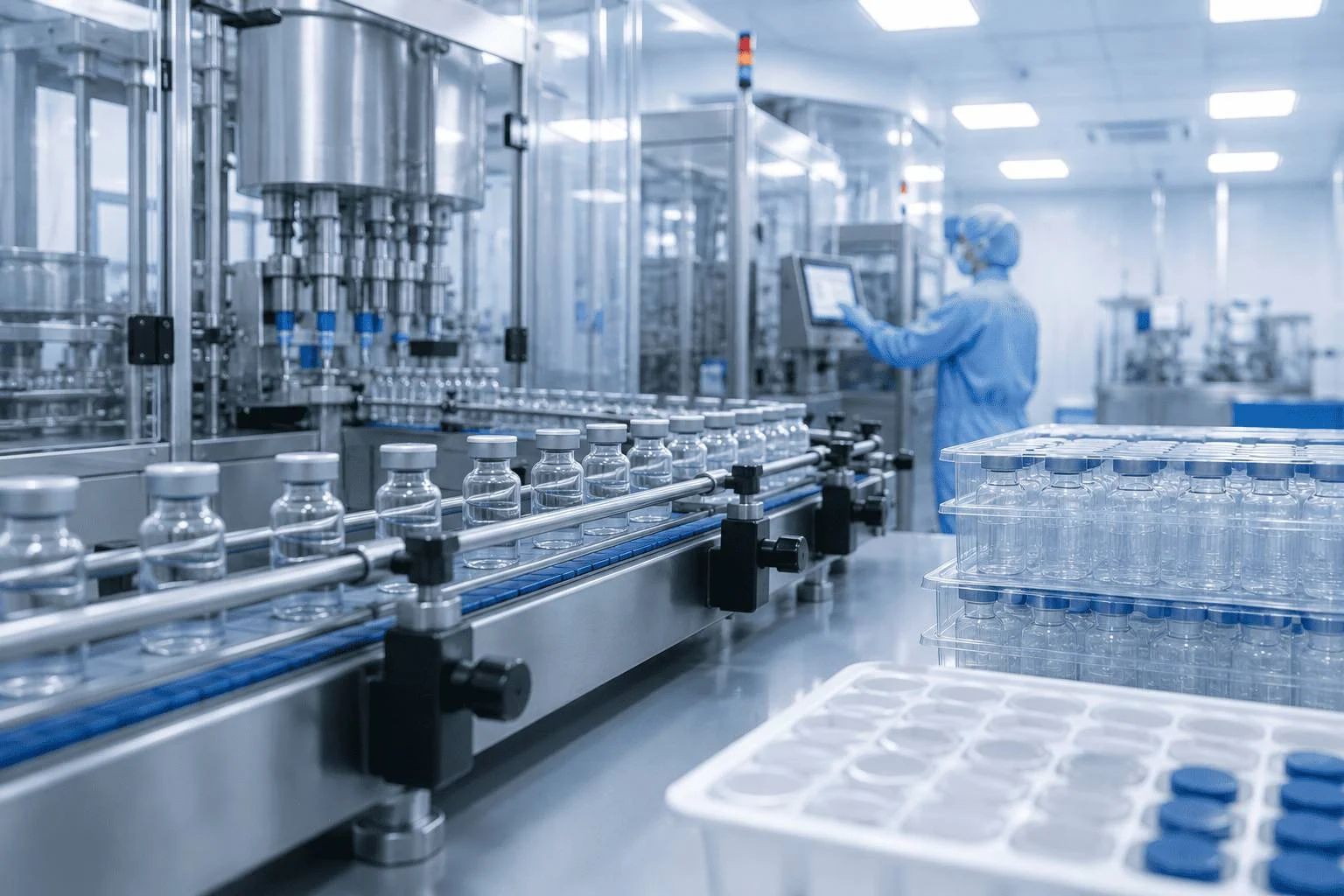 Pharmaceutical manufacturing facility with sterile processing equipment