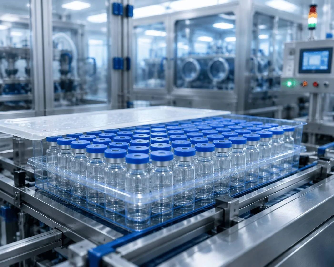 Professional pharmaceutical vial packaging system securing glass vials