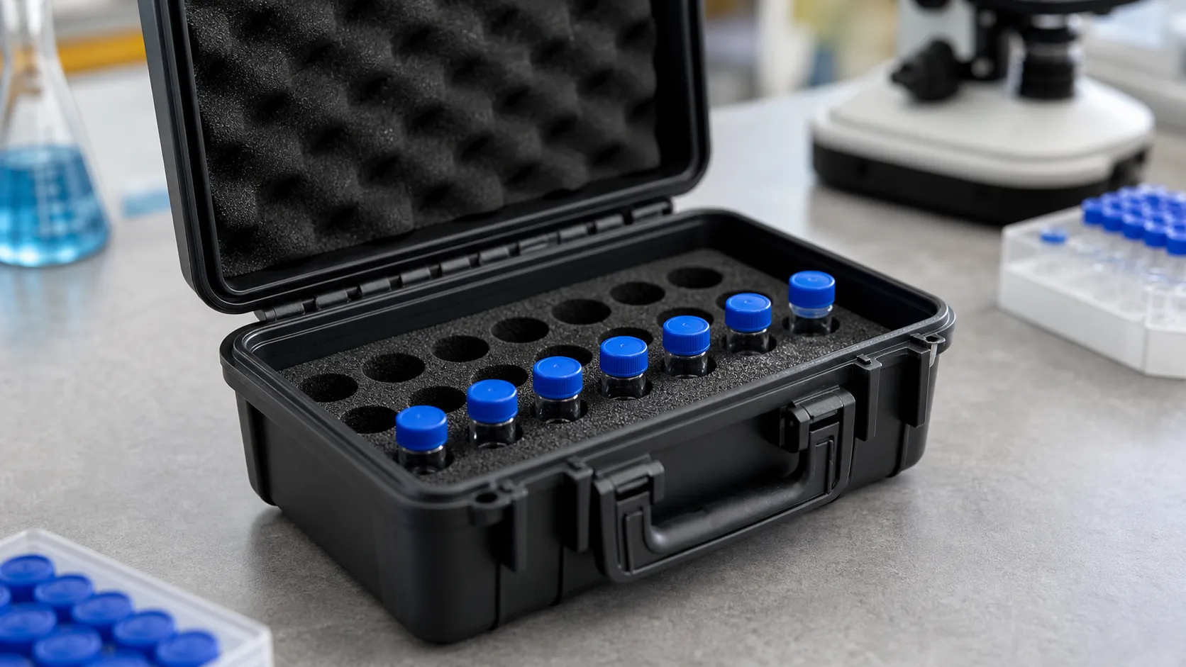 protective rigid vial sample box with foam insert