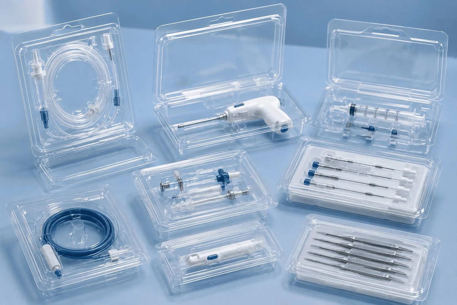 Rigid medical device clamshell packaging for transport protection