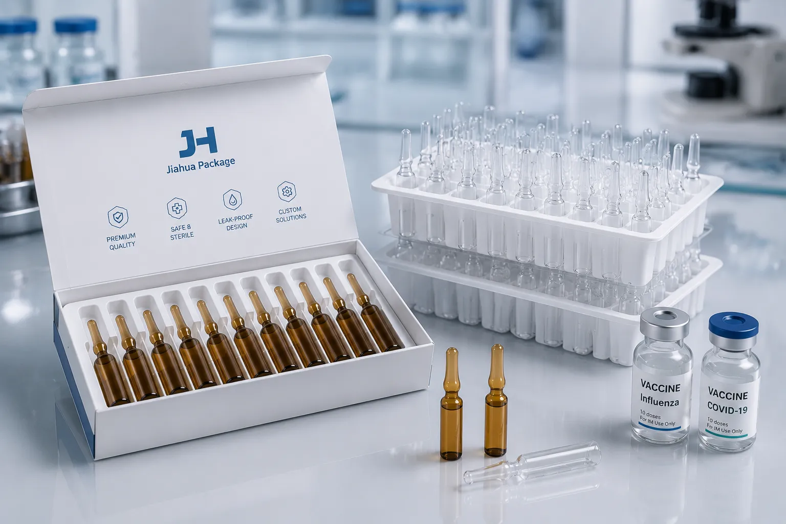 Reinforced vaccine and injectable ampoule trays with anti-drop snap fit design