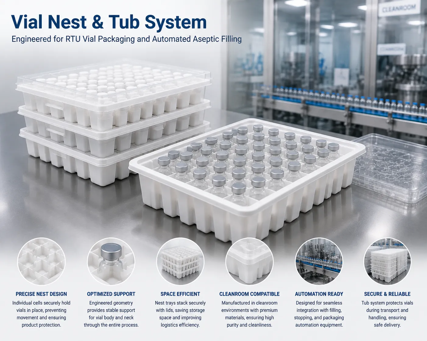 Vial nest and tub system packaging layout