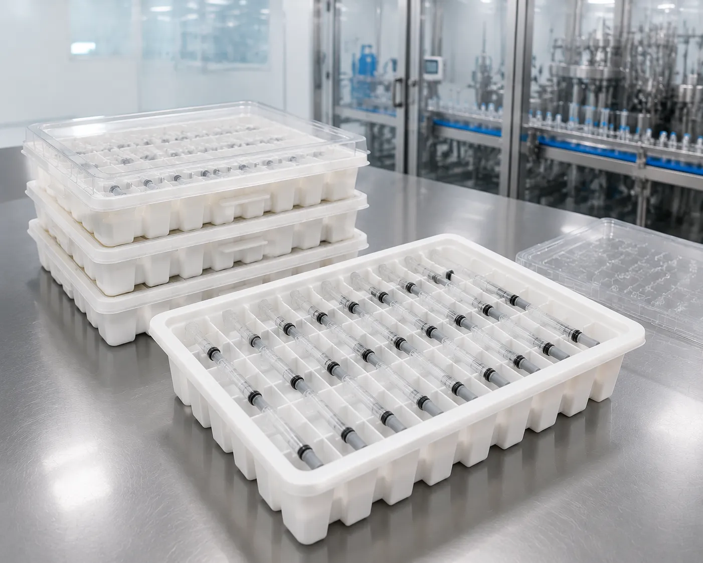 Prefilled syringe tub containment configuration