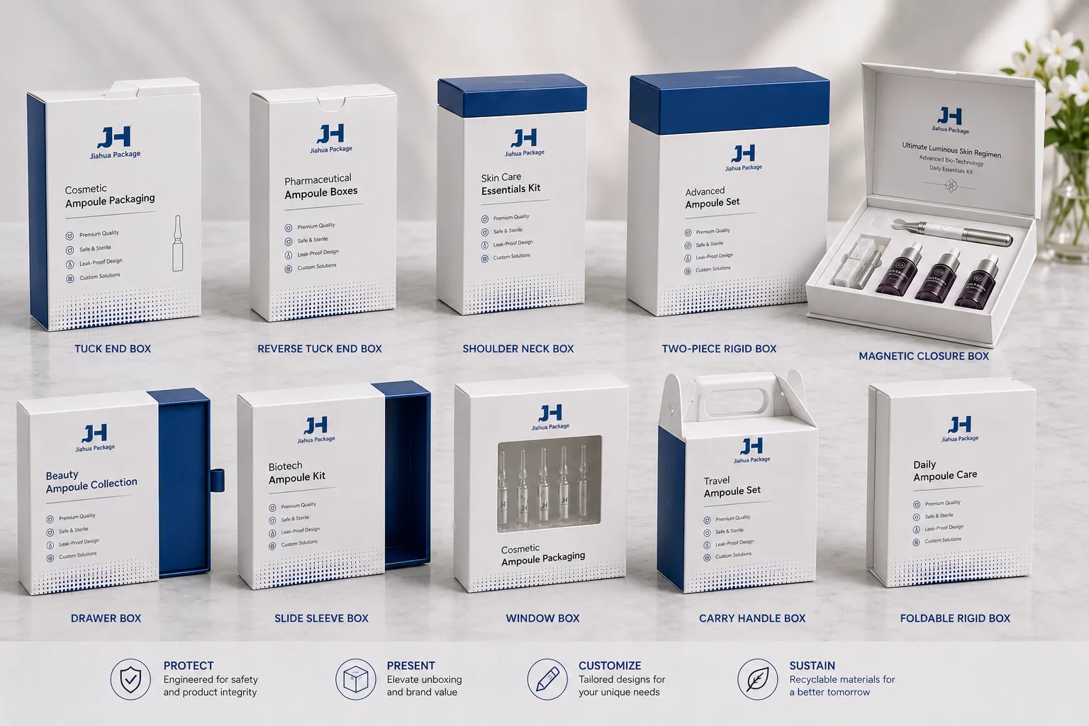 Custom printed ampoule box rigid structural design options