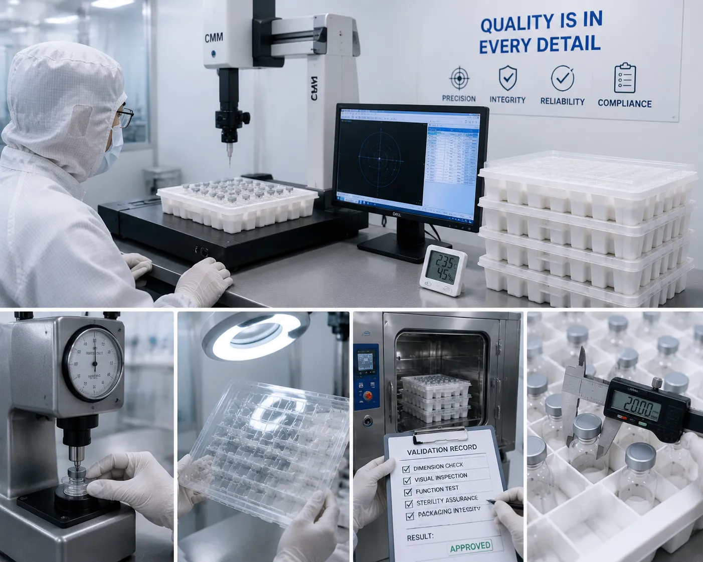 Cleanroom injection molding and automated visual inspection of medical grade plastic nest tub packaging