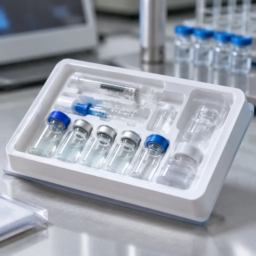 Pharmaceutical vial tray kit for biologics