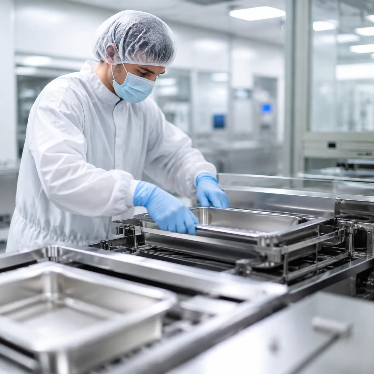 Cleanroom nested tub and tray aseptic processing