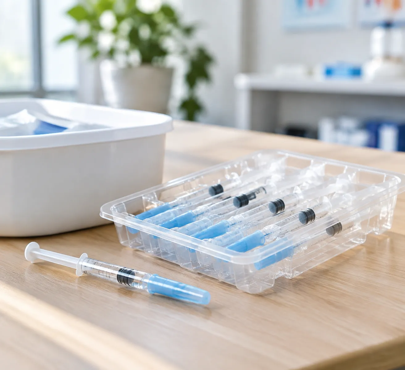 Prefilled Syringe Nest and Tub for Safe Handling