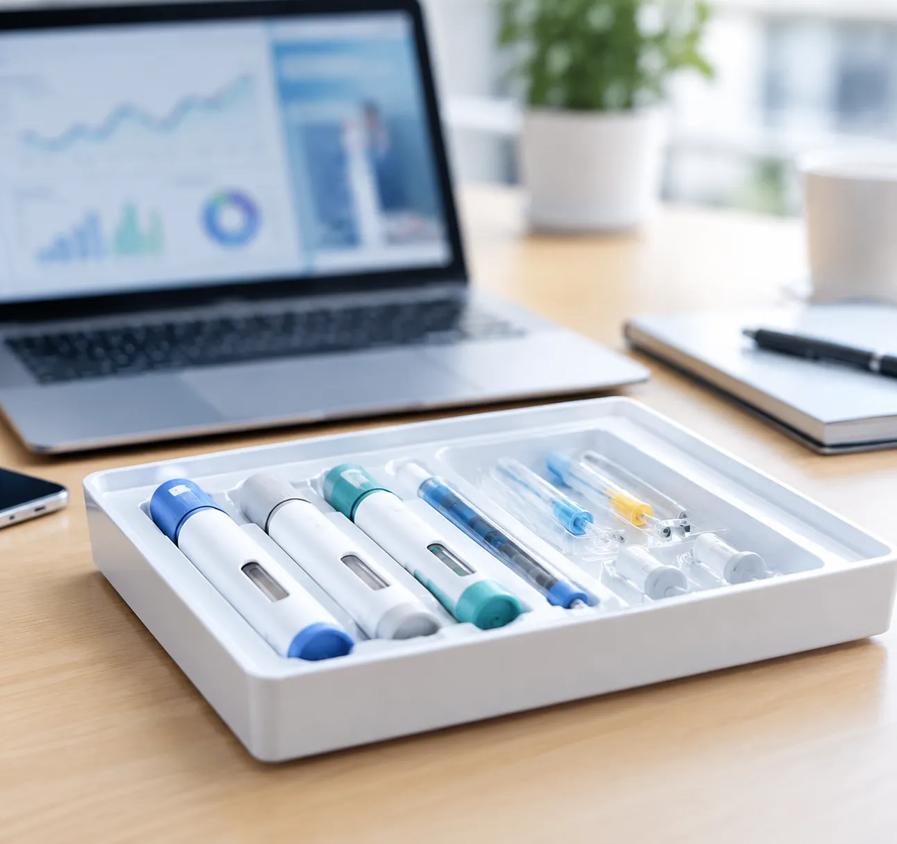 injectable device packaging trays